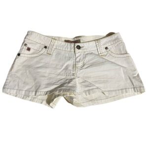 Y2K Paris Blues Micro Booty Shorts Cream Low Rise Size 3 2000’s Stretch McBling